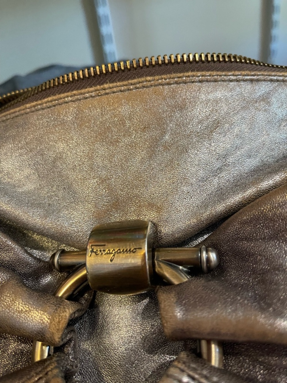 Salvatore Ferragamo Metallic Bronze Gathered Shoulder Bag - Picture 5 of 5